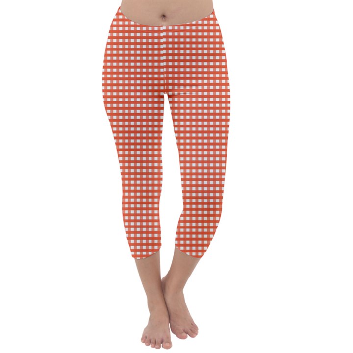 Gingham Plaid Fabric Pattern Red Capri Winter Leggings 