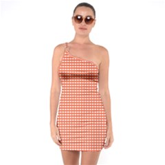 Gingham Plaid Fabric Pattern Red One Soulder Bodycon Dress by HermanTelo