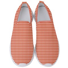 Gingham Plaid Fabric Pattern Red Men s Slip On Sneakers