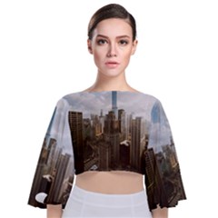 Architectural Design Architecture Buildings City Tie Back Butterfly Sleeve Chiffon Top by Pakrebo