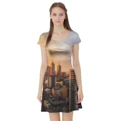 View Of High Rise Buildings During Day Time Short Sleeve Skater Dress