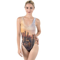 View Of High Rise Buildings During Day Time High Leg Strappy Swimsuit by Pakrebo