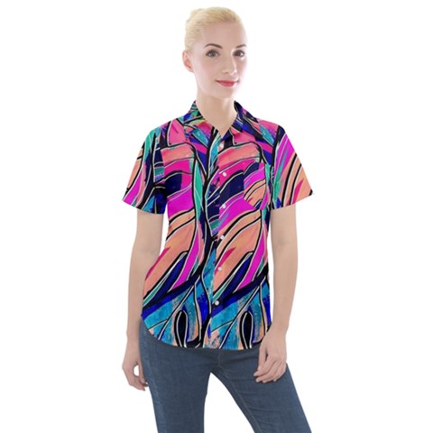 Tropical Leaves Resize 2000x2000 Same A3580b Women s Short Sleeve Pocket Shirt by Sobalvarro