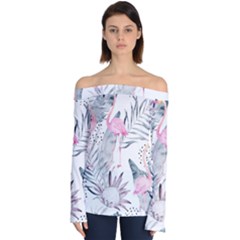 Tropical Flamingos Off Shoulder Long Sleeve Top by Sobalvarro