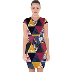 Triangles Capsleeve Drawstring Dress 