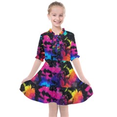 Tie Dye Rainbow Galaxy Kids  All Frills Chiffon Dress by KirstenStar