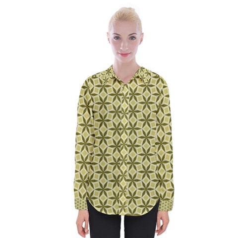 Green Star Pattern Womens Long Sleeve Shirt by Alisyart