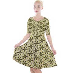 Green Star Pattern Quarter Sleeve A-line Dress