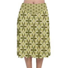 Green Star Pattern Velvet Flared Midi Skirt by Alisyart