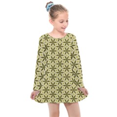 Green Star Pattern Kids  Long Sleeve Dress