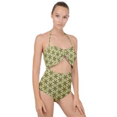 Green Star Pattern Scallop Top Cut Out Swimsuit by Alisyart