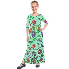 Flowers Floral Plants Kids  Quarter Sleeve Maxi Dress by Bajindul