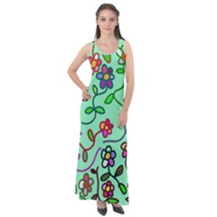 Flowers Floral Plants Sleeveless Velour Maxi Dress