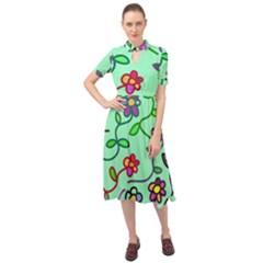 Flowers Floral Plants Keyhole Neckline Chiffon Dress