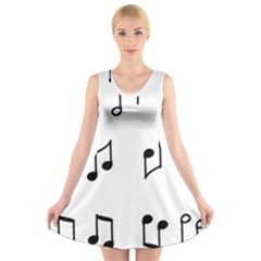 Piano Notes Music V-neck Sleeveless Dress