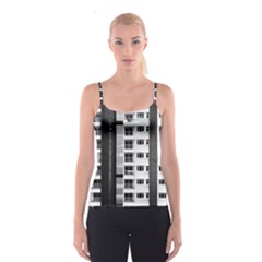 White And Black City Buildings Spaghetti Strap Top by Pakrebo