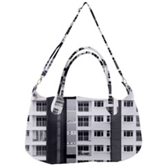 White And Black City Buildings Removal Strap Handbag by Pakrebo