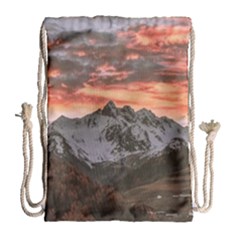 Scenic View Of Snow Capped Mountain Drawstring Bag (large)