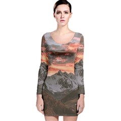 Scenic View Of Snow Capped Mountain Long Sleeve Velvet Bodycon Dress by Pakrebo