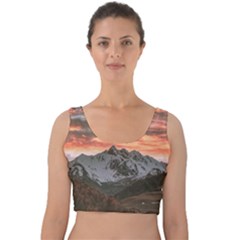 Scenic View Of Snow Capped Mountain Velvet Crop Top by Pakrebo