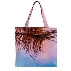 Two Green Palm Leaves On Low Angle Photo Zipper Grocery Tote Bag by Pakrebo