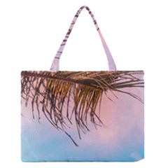 Two Green Palm Leaves On Low Angle Photo Zipper Medium Tote Bag by Pakrebo