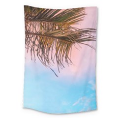 Two Green Palm Leaves On Low Angle Photo Large Tapestry