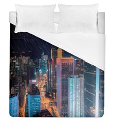 High Rise Buildings With Lights Duvet Cover (queen Size) by Pakrebo