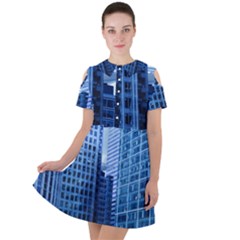 City Blue Building Construction Short Sleeve Shoulder Cut Out Dress  by Pakrebo