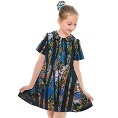 Silhouette Of Trees Kids  Short Sleeve Shirt Dress