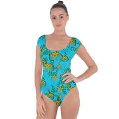 Cute Giraffes Pattern Short Sleeve Leotard  by bloomingvinedesign