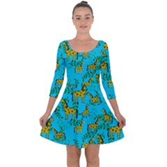 Cute Giraffes Pattern Quarter Sleeve Skater Dress