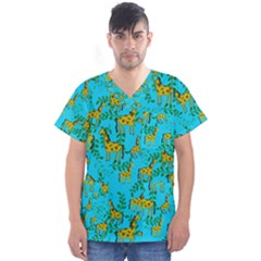 Cute Giraffes Pattern Men s V-neck Scrub Top