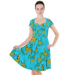 Cute Giraffes Pattern Cap Sleeve Midi Dress