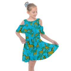 Cute Giraffes Pattern Kids  Shoulder Cutout Chiffon Dress