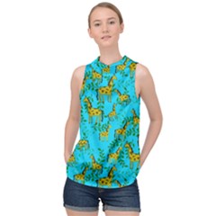 Cute Giraffes Pattern High Neck Satin Top