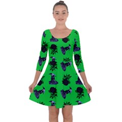 Gothic Girl Rose Green Pattern Quarter Sleeve Skater Dress