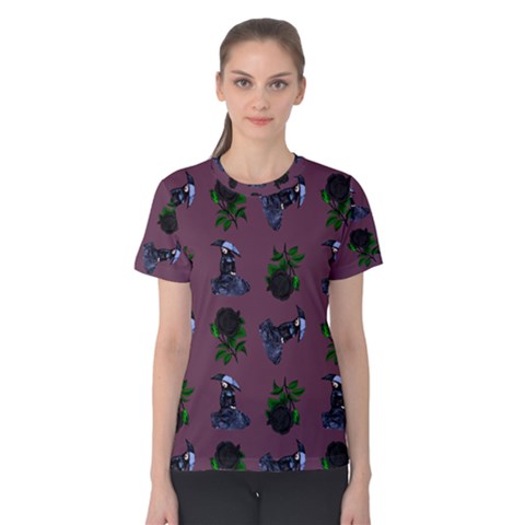 Gothic Girl Rose Mauve Pattern Women s Cotton Tee by snowwhitegirl