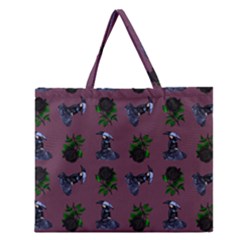 Gothic Girl Rose Mauve Pattern Zipper Large Tote Bag by snowwhitegirl