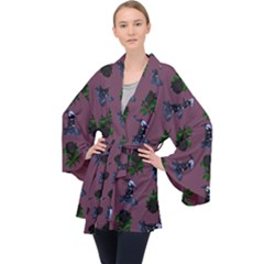 Gothic Girl Rose Mauve Pattern Velvet Kimono Robe