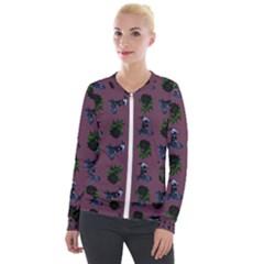 Gothic Girl Rose Mauve Pattern Velour Zip Up Jacket