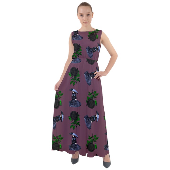 Gothic Girl Rose Mauve Pattern Chiffon Mesh Maxi Dress