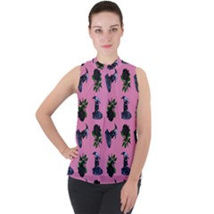 Gothic Girl Rose Light Pink Pattern Mock Neck Chiffon Sleeveless Top by snowwhitegirl