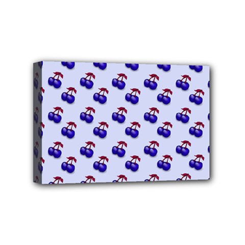 Retro Blue Cherries Mini Canvas 6  X 4  (stretched) by snowwhitegirl