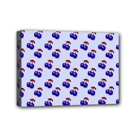 Retro Blue Cherries Mini Canvas 7  X 5  (stretched) by snowwhitegirl