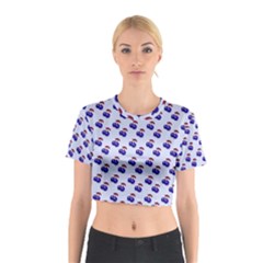 Retro Blue Cherries Cotton Crop Top by snowwhitegirl