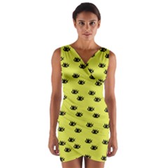 Yellow Eyes Wrap Front Bodycon Dress