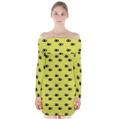 Yellow Eyes Long Sleeve Off Shoulder Dress