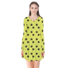 Yellow Eyes Long Sleeve V-neck Flare Dress