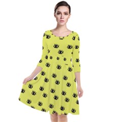 Yellow Eyes Quarter Sleeve Waist Band Dress